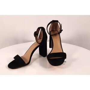 ANN TAYLOR by Black Suede Block Heel Sandals with Ankle Strap Size 6.5